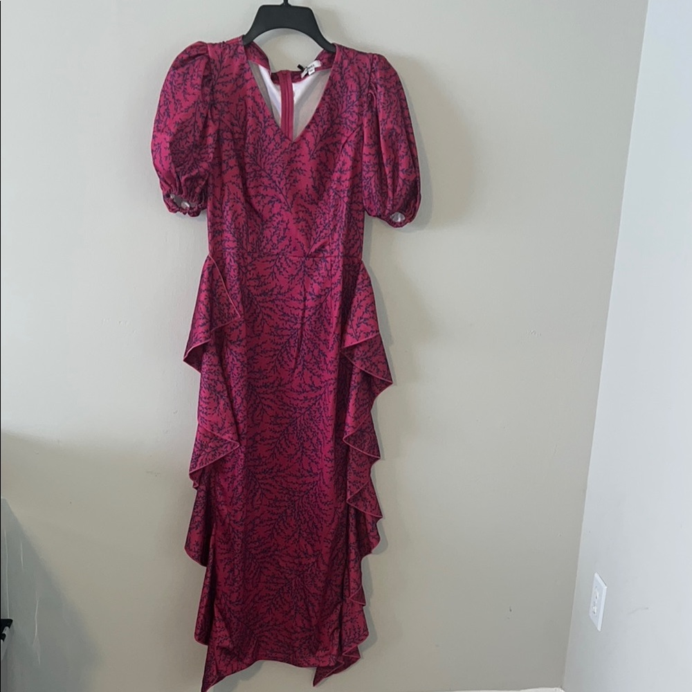 Vintage Red Asymmetrical Puff Sleeve Gown
